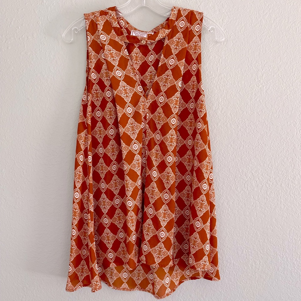 Burnt Orange Sleeveless Keyhole Blouse